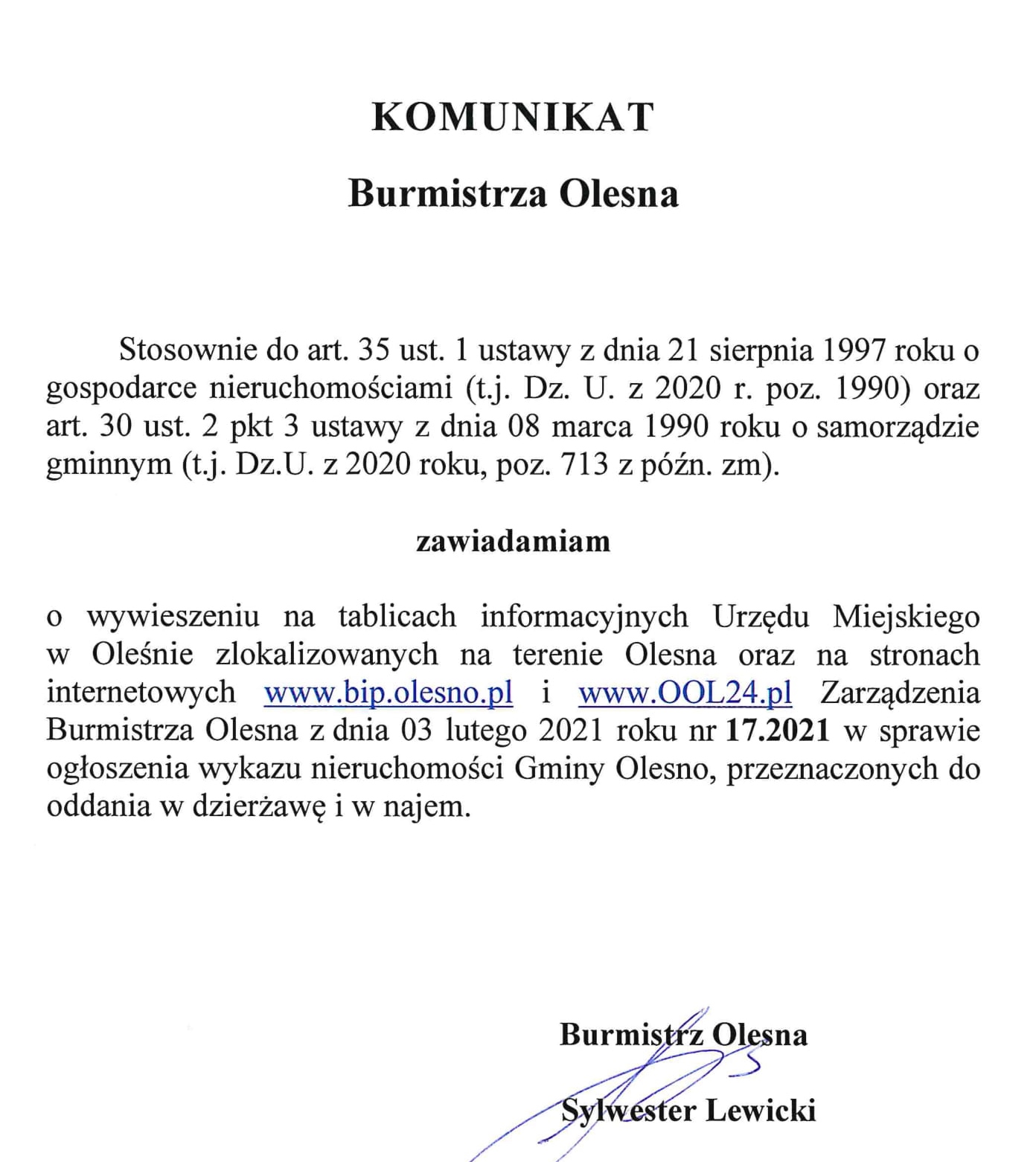 komunikat-burmistrza-publikacja-zarzadzenia-nr-17-2021-1