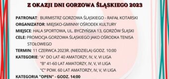 Ogólnopolski Turniej Tenisa Stołowego o Puchar Burmistrza z okazji Dni Gorzowa Śląskiego 2023